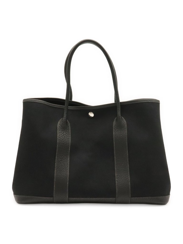 Hermes Garden Party Pm Tote Shoulder Bag Toile Officier Canvas Black